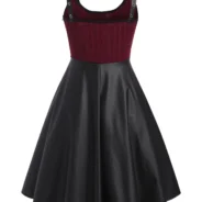 Buckled Lace-up Knit Panel Faux Leather Dress - Deep Red, 2XL